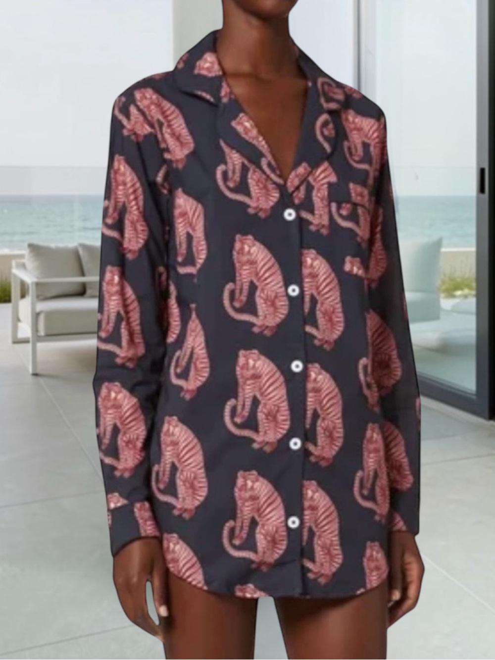 New! DESMOND & DEMPSEY Sansindo Print Pajama Tunic Top Size XL